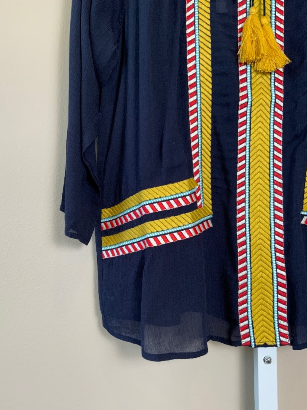 THML Embroidered Tassel Tie 3/4 Sleeve Top - Picture 8 of 16